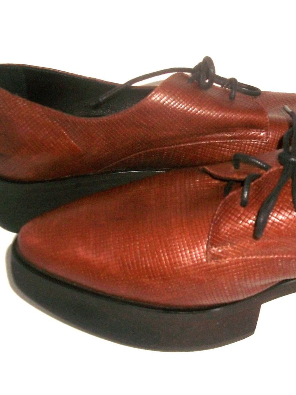 Katz & Birds Handmade Textured Brown Leather Pointy Platform Oxfords - Picture 4 of 10